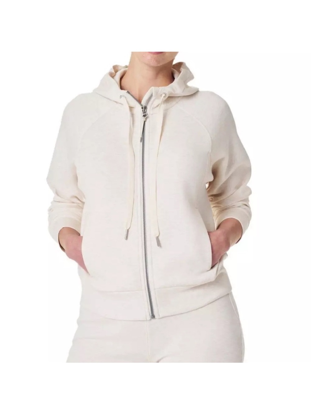 SPANX Air Essentials Full Zip Hoodie Oatmeal Heather